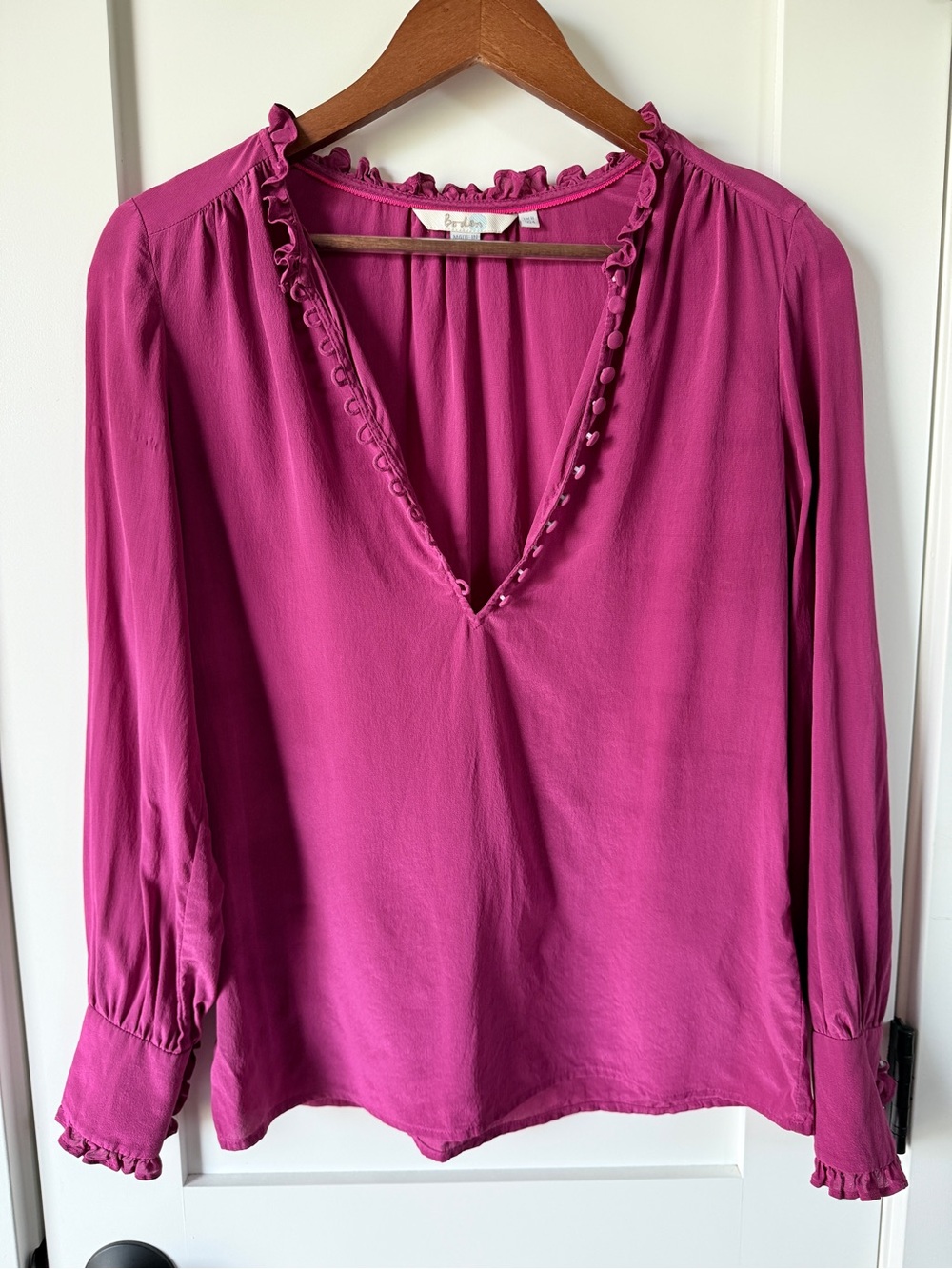 Boden 100% Silk Ruffle Button Blouse